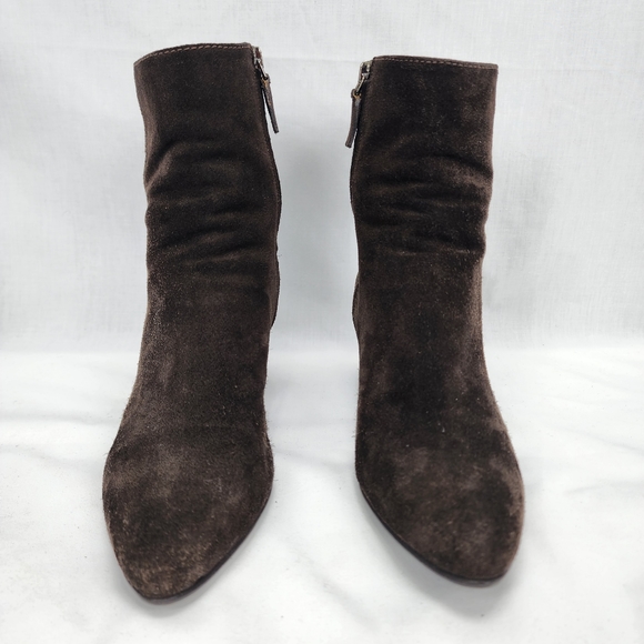 Prada Milano Women's Dark Chocolate Suede Side Zip Ankle Boots 37.5 US 7.5 - Picture 3 of 12